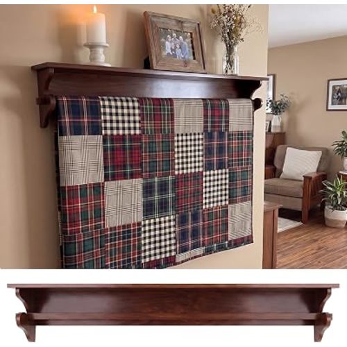 Marsui 48'' Wall Mounted Quilt Rack Quilt Hanger with Shelf, Classic, Brown