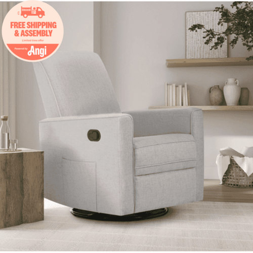 Evolur Raleigh Nursery Glider Recliner and Rocking Chair in Fog, 360 Swivel Motion, Multiple Recline Positions, Easy to Clean, FSC and Greenguard Gold Certified