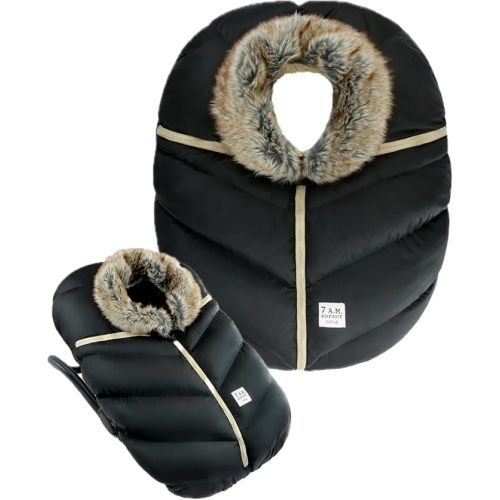 7AM Infant Car Seat Cover - Winter Puffy Cover with Center Zipper for Baby Boys & Girls, Lightweight, Windproof & Water-Repllent Outer Shell, Universal Fit for Infant Car Seat | (0-12M)