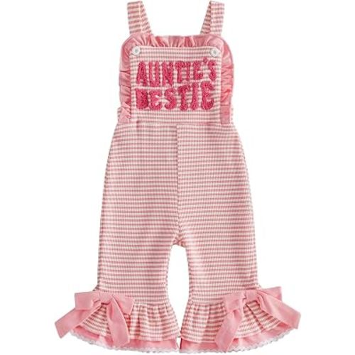 Aunties Bestie Baby Clothes Girl Sleeveless Bell Bottom Romper Letter Embroidered Striped Overalls Knit Jumpsuit