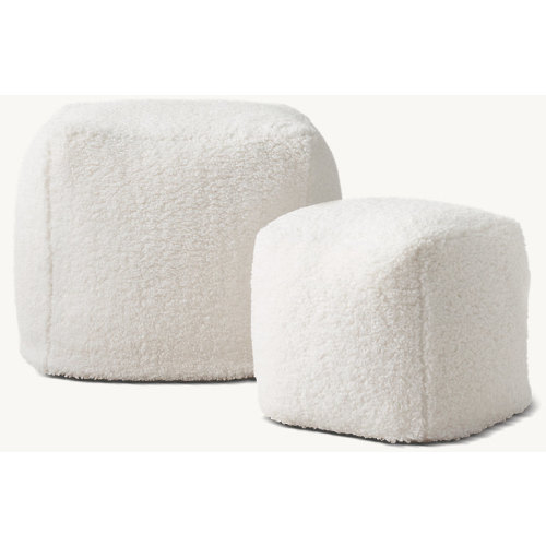 Plush Faux Shearling Square Pouf - Ivory | RH Baby & Child