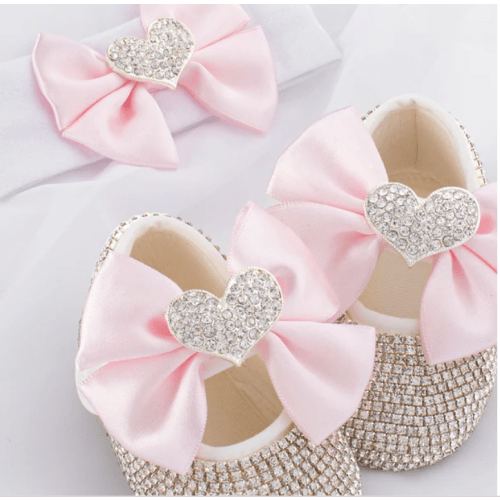 Crystal Heart Babydoll Shoes and Headband