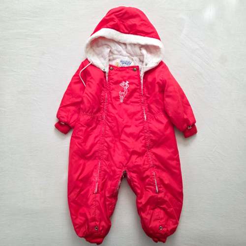 Vintage 50s/60s Deer Red Hooded Snowsuit 18-24 months