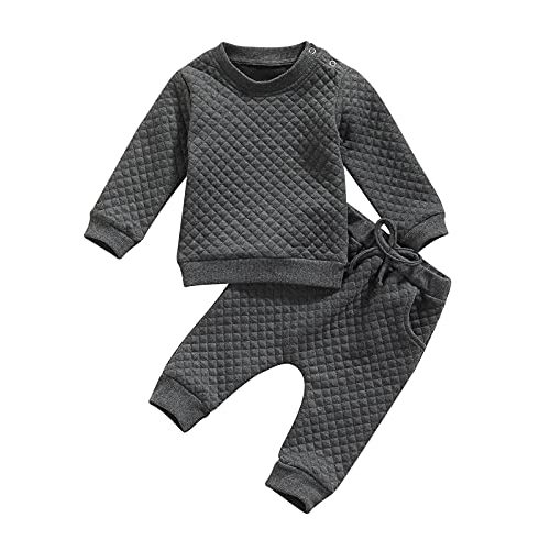 Newborn Baby Boy Girl Clothes Diamond Lattice Unisex Solid Outfit Long Sleeve Warm Pullover Pant Set