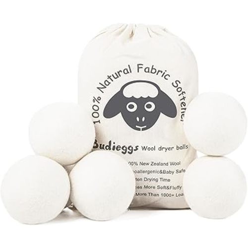 Wool Dryer Balls Organic XL 6-Pack, 100% New Zealand Wool Chemical Free Fabric Softener for 1000+ Loads, Baby Safe & Hypoallergenic, Fabrics Soft and Fluffy Naturally