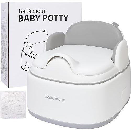 Bebamour Potty Training Toilet 3 in 1 Multi-Functional Potty Seat Detachable Baby Potty Step Stool Anti-Slip Stable Potty Training Toilet with 100 Pack Trash Bags for Baby Toddler Kids(Grey)