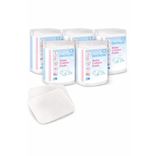 Destalya Baby Cotton Pads 360 Count (6x60) | 100% Cotton Maxi Squares for Diaper Change | Sensitive Skin, Soft, Lint-Free, Large Pads for Baby Care, Cosmetic Use (Maxi Pads 360)