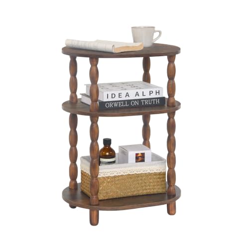 MaxSmeo Side Table, 3-Tier Small End Table, Modern Oval Night Stand Accent Table for Living Room, Bedroom, Rustic Brown