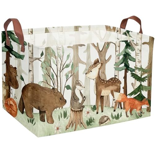Sanjiaofeng Rectangular Kids Basket Animal Storage Bins,Woodland Storage Baskets with Handles.Clothers,Toys,Books,Kid's Gifts Storage. (Tree animal)