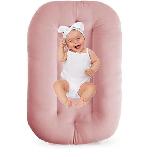 Baby Lounger 0-18 Months, Baby Lounger for Newborn, Soft Organic Cotton Breathable Lounger for Infants (Pink Baby Lounger)