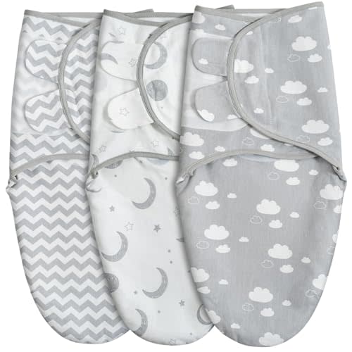 GLLQUEN BABY 3-Pack Swaddle Wrap Blankets, Newborn Swaddles 0-3 Months, Baby Swaddling Sack, Moon & Cloud, Infant Swaddle Blanket Wrap (Small/Medium)