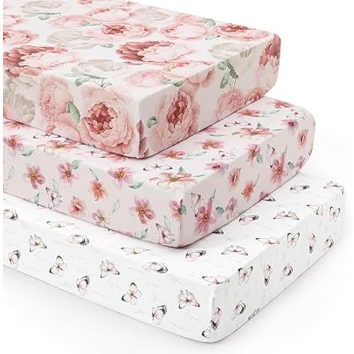 david's kids 3 Pack Fitted Crib Sheets, Ultra Soft Breathable Comfortable Baby Sheet Set for Boys Girls Neutral, 28x52 Inch Fits Standard Crib and Toddler Mattresses, Floral