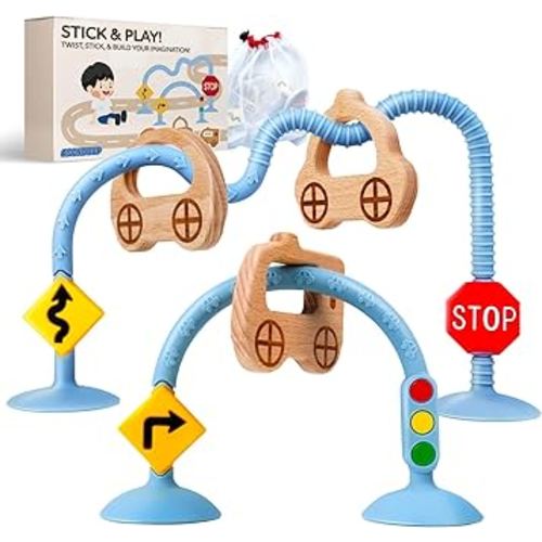 Baby Suction Cup Sensory Toy - Baby Toys for High Chairs, Airplane Travel, Bathtub, Restaurant, Montessori Interactive Silicone Teething Toys for Infants and Toddlers, Enhance Fine Motor Skills