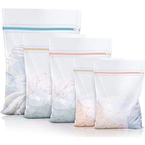 5-Pack Mesh Laundry Bags for Delicates | Zippered Wash Bags for Bras, Shoes, Travel, College Dorm Essentials in 3 Sizes (2 Small, 2 Medium, 1 Large)