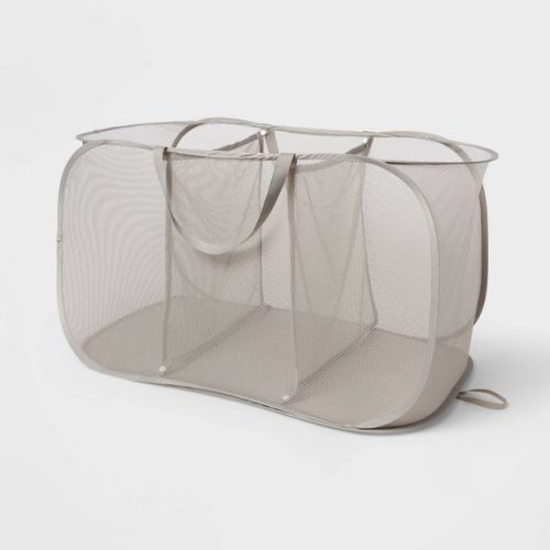 Pop-up Mesh Triple Sorter - Brightroom™: Collapsible Gray Laundry Hamper, Multipurpose Clothes Organizer