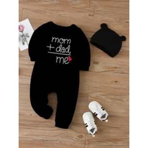 SHEIN Baby Boy Letter And Heart Print Jumpsuit With Hat | SHEIN USA