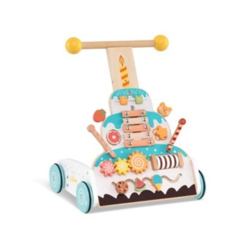 Toddler Wooden Walker with Adjustable Heights and Smooth Wheels-White