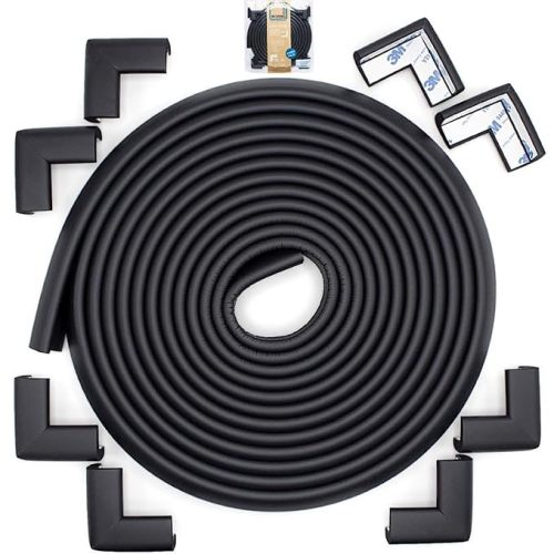 Roving Cove Slimfit Corner Edge Protector for Baby Proofing (Small 18ft Edge 8 Corners), Furniture Safety Bumper Guard, Soft NBR Rubber Foam, 3M Adhesive, Onyx Black