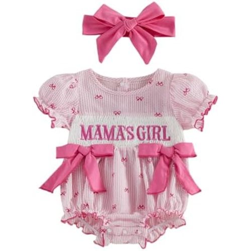 Baby Girl Summer Clothes Newborn Bubble Romper Embroidery Short Sleeve Onesie Mothers Day/Fathers Day Outfit