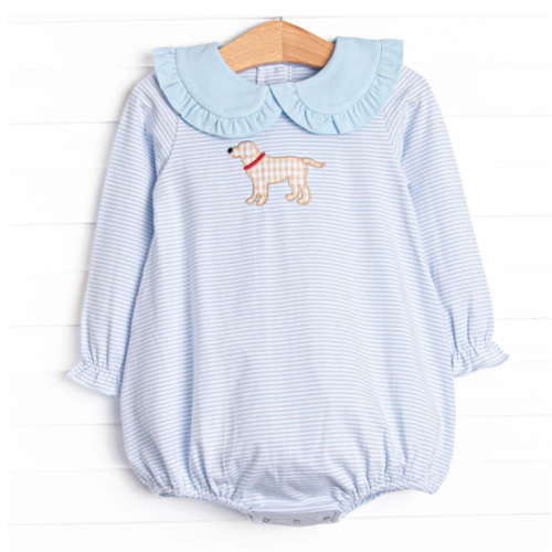 One Lucky Pup Applique Bubble, Light Blue Stripe – Stitchy Fish
