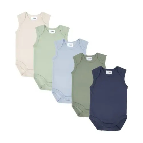 4baby Sleeveless Bodysuit 5 Pack Blue/Green | Baby Bunting AU