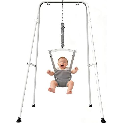 Baby Jumper Set with Hanging Shelf Adjustable Toddler Baby Bouncer (White)