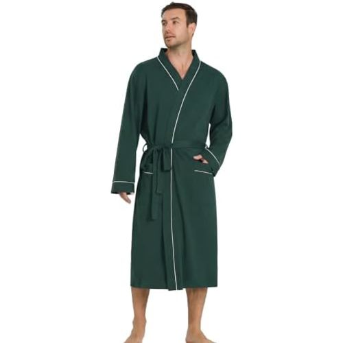 Vulcanodon Mens Organic Cotton Robe, Soft Kimono Bathrobe with Pockets