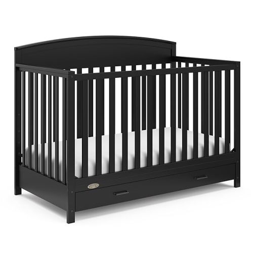 Graco Benton 5-in-1 Convertible Crib with Drawer – GREENGUARD Gold Certified, Converts from Baby Crib to Toddler Bed, Daybed and Full-Size Bed, Full-Size Nursery Storage Drawer (Black)