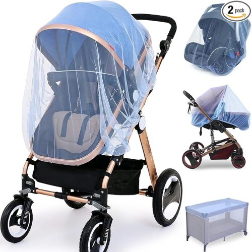 Durable Baby Stroller Mosquito Net (2 Pack) - Perfect Bug Net for Strollers, Bassinets, Cradles, Playards, Pack N Plays and Portable Mini Crib (Blue)