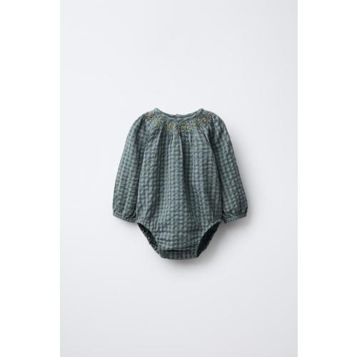 PLAID EMBROIDERED ROMPER - Blue / Gray | ZARA United States