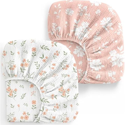 Trooer 2 Pack Baby Muslin Crib Sheets for Boys Girls 52" x 28"(Pink Floral)