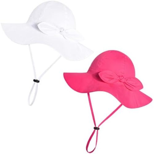 Baby Girl Sun Hat with UPF 50+ Outdoor Adjustable Beach Hat with Wide Brim Bucket Hats