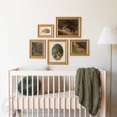 Woodland Animal Nursery Art | Gold Framed Nature Gallery Wall | Vintage Wildlife Prints | Baby Room Decor | Kids Room Wall Art Set | G21