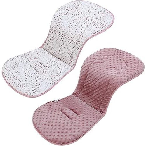 Baby Stroller Cushion,Soft Minky Dotted and Printed Stroller Seat Liner-Reversible Universal Breathable and Soft Newborn Stroller Pad, Cotton Infant Car Seat Insert-82x37cm,1 Pack(Pink Raindrops)