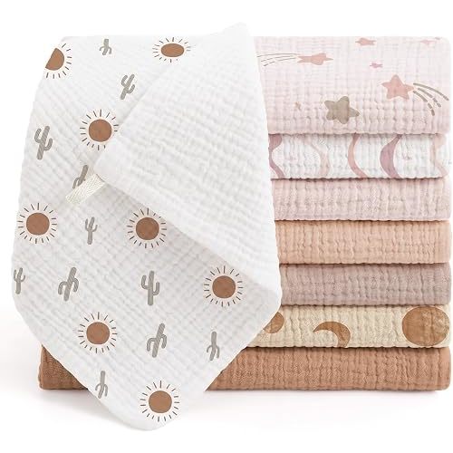 Bearmoss Muslin Burp Cloths 100% Cotton Cloths Baby Burp Cloths Muslin Washcloths Ultra-Absorbent Soft Baby Face Towel Burping Clothes for Newborn Burp Cloths Baby Boys and Girls 20"x10"(PinkBrown)
