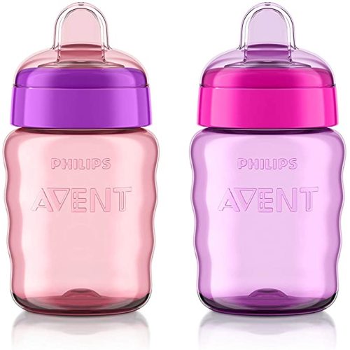 Philips AVENT My Easy Sippy Cup with Soft Spout and Spill-Proof Design, Pink/Purple, 9oz, SCF553/23 (Pack of 2)