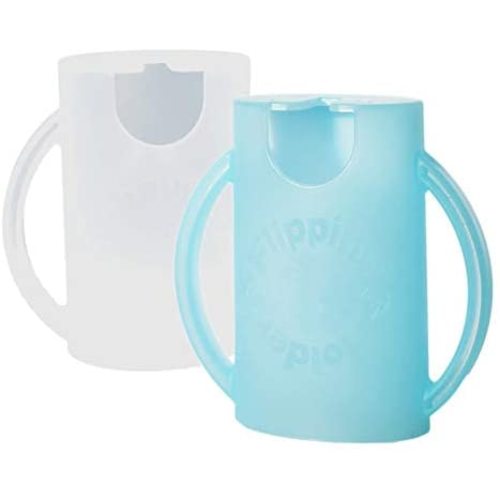 Flipping Holder, Multipurpose Squeeze-Proof Food Pouch Holder and Juice Box Holder (One Blue, One White)