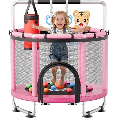 VEVOR 36"/55"/60" Trampoline for Kids with Enclosure Net & Safety Pad Adjustable Gymnastics Bar & Toys with ASTM CPC Certified Indoor/Outdoor Trampoline for Kids Age 3-12 + Birthday Gift