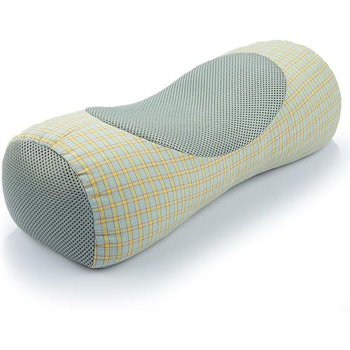 Buckwheat Neck Roll Pillow for Sleeping, 5''x15'' Small Lumbar Roll Pillow for Stiff Pain Relief, Neck Support Back Pain Relax Bolster Pillow with Breathable Plaid Pillow Covers (Blue)