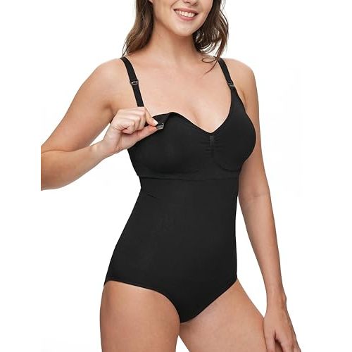 ChouChouter Tummy Control Nursing Bodysuit, Seamless Breastfeeding Body Shaper, Postpartum Sculpting Snatched Waist Bodysuit