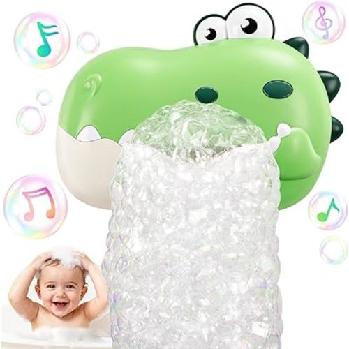 Baby Bath Toys, Rechargeable Dinosaur Bath Bubble Machine with Music, Bathtime Bathtub Toys for Toddlers Birthday Easter Gifts, Bubble Maker Toys for Kids Ages 1-3 4-8 Baby Gifts(Green)