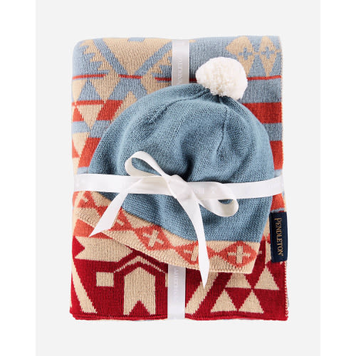 KNIT BABY BLANKET WITH BEANIE