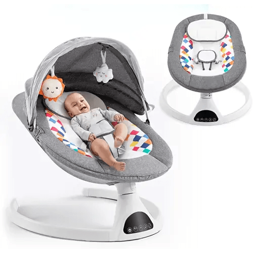 Soobaby Baby Swing for Infants,baby Bouncer for Babies,Portable Swing for Baby Boy Girl,Indoor Baby Rocker with 5 Sway Speeds,Music and Bluetooth,Gray