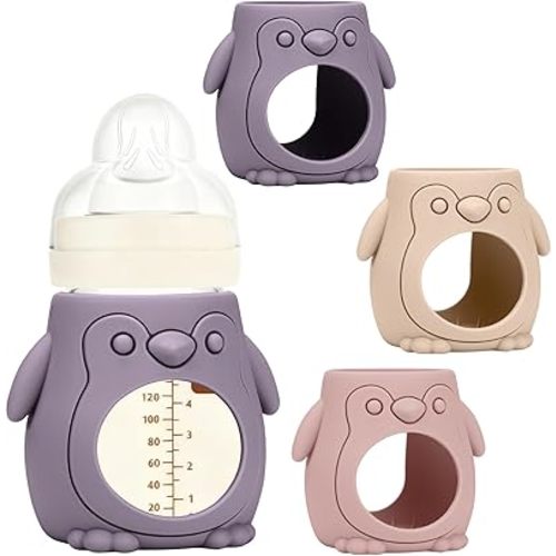 BUSOHA 3 Pack Silicone Sleeves for MAM Bottles - Baby Bottle Sleeves Compatible with MAM Glass Bottles Anti Breakage Baby Bottle Holder,6 OZ,Yellow + Pink + Grey