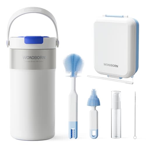Portable Breast Milk Cooler with 9-in-1 Bottle Brush Set, 360° Rapid Cooling with 4 Ice Rings & 2 Bottles, 30H+ Safe Chill, Complete Baby Bottle Cleaner Kit for Work & Travel Essentials