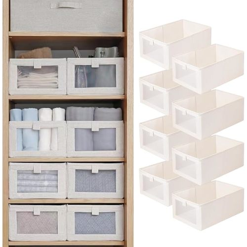 Linen Closet Organizers And Storage, 12 Pack Closet Storage Bins Linen Closet Baskets for Closet Organization Foldable Closet Organizer Bins with Clear Window For Organizing Clothing, Jeans, Shelves
