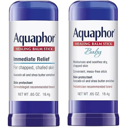 Aquaphor Skin Care Set with Avocado Oil and Shea Butter, Healing Balm Stick (0.65 Oz) + Baby Healing Balm Stick (0.65 Oz), Hypoallergenic and Soothes Dry, Chapped Skin