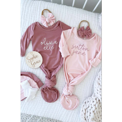 Girl Personalized Bamboo Newborn Baby Knot Gown & Hat