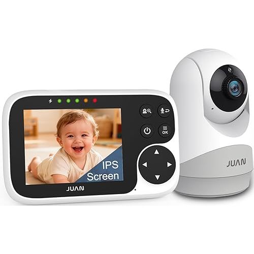 JUAN Baby Monitor with Camera and Audio, No WiFi 100% Private, 1000ft Range Connection, Remote Pan-Tilt-Zoom, Night Vision, Temperature Sensor, 8 Lullabies, 2-Way Talk for Newborn Infant