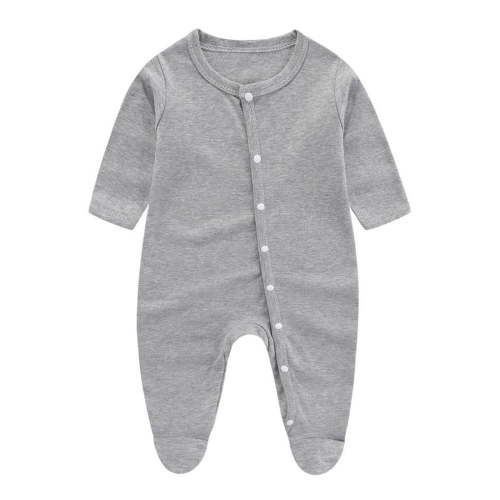 Infant Baby Clothes Unisex Button up Long Sleeve Onesie Kids Fall Cotton Crewneck Solid Color Footed Romper
